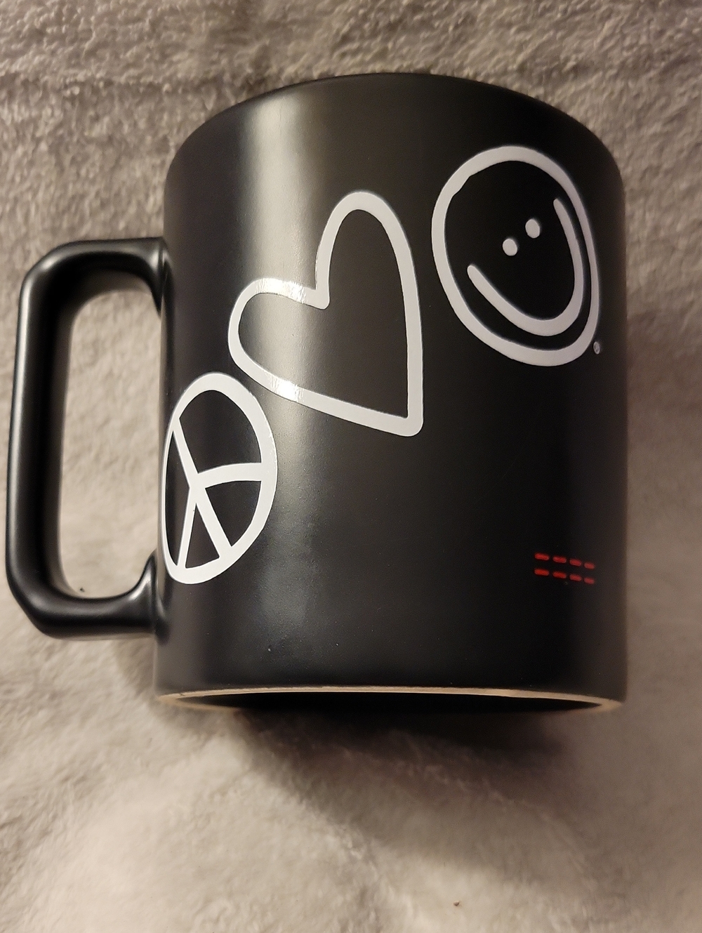 Peace Love World Cogfee Or Tea Mug. Red, Black, And White